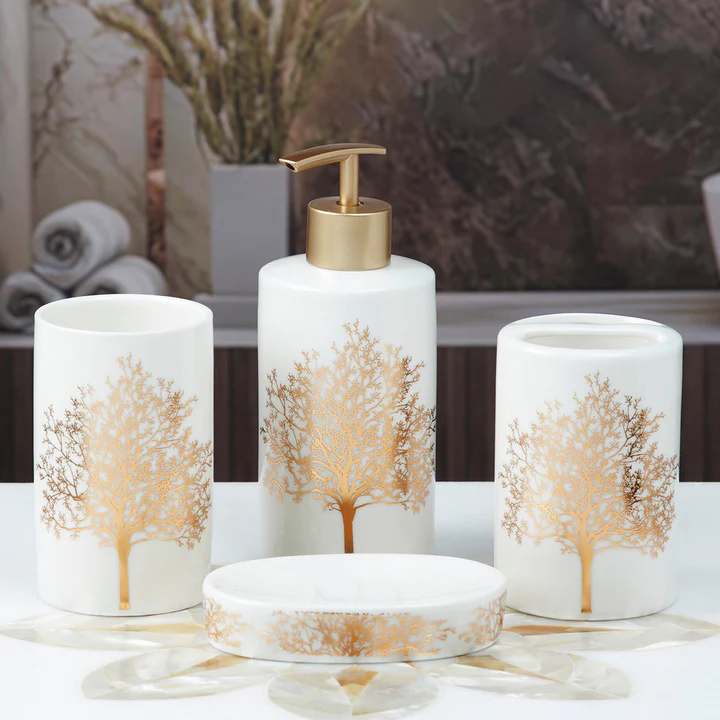 Ceramic Bathroom Accessories Set Of 4 Bath Set With Soap Dispenser