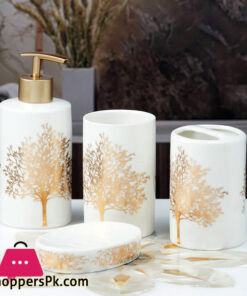 Ceramic Bathroom Accessories Set of 4 Bath Set with Soap Dispenser