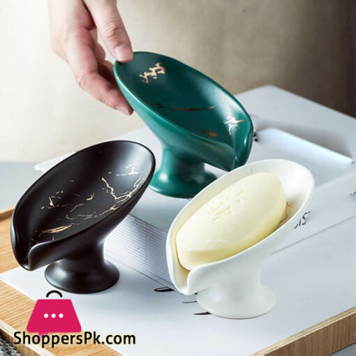 Ceramic Self Draining Soap Dish for Bar Leaf Shaped Soap Dish - C010
