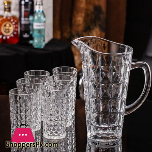 Delisoga Beautiful 7 Piece Drinking Glass Set 7 Pes Glass Jug Set 1 Jug And 6 Glasses
