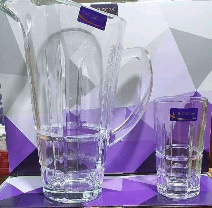 Delisoga Beautiful 7 Piece Drinking Glass Set 7 Pes Glass Jug Set 1 Jug And 6 Glasses