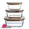 Glass Bowl Three Square Shape High Borosilicate Glass Storage Box With Bamboo Lid - Bg45033