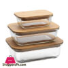 Glass Bowl Three Rectangular Shape High Borosilicate Glass Storage Box With Bamboo Lid – Bg45035