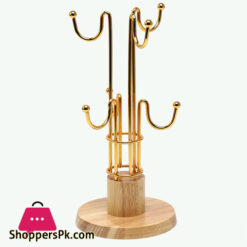 Golden Designer Rack Coffee Cup Holder Mug Stand Wood Base