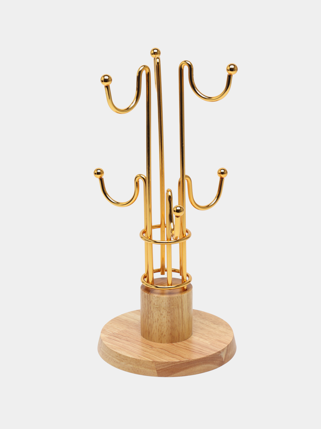 Golden Designer Rack Coffee Cup Holder Mug Stand Wood Base