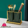 Stainless Steel Abs Plastic Green + Gold Spoon And Fork Cutlery Holder 20.5X11X17 Cm