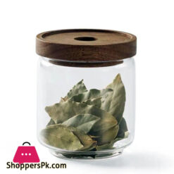 Homes Glass Food Storage Jar With Wood Lids Glass Canister Food Storage Jar 90x100mm  1-Pc