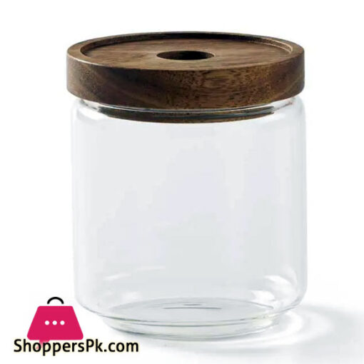 Homes Glass Food Storage Jar With Wood Lids Glass Canister Food Storage Jar 90x150mm - 1-Pc
