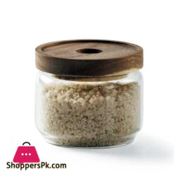 Homes Glass Food Storage Jar With Wood Lids Glass Canister Food Storage Jar 90x70mm  1-Pc