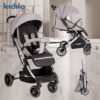 Kidilo Folding Cabin Baby Stroller Pu Leather K12