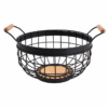 Kitchen Desktop Hanging Wire Fruit Storage Basket With Wooden Handle
