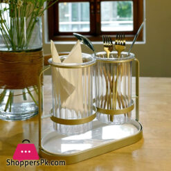 Kitchen Utensil Caddy Plastic Draining Chopstick Spoon Cage Silverware Caddy for Party Utensil Holder Countertop Gold & White