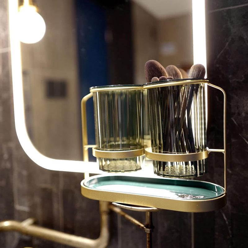 Kitchen Utensil Caddy Plastic Draining Chopstick Spoon Cage Silverware Caddy For Party Utensil Holder Countertop Gold &Amp; White