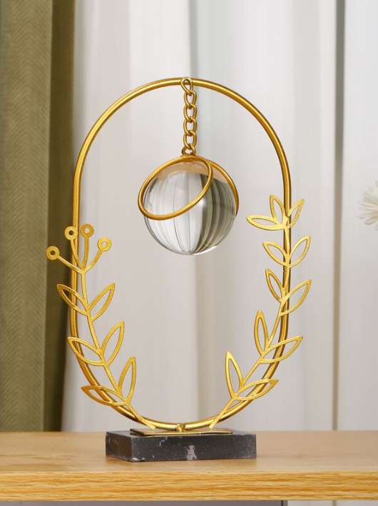 Leaf Metal Ornament With Crystal Ball Oval Design For Table Decor 1-Pc