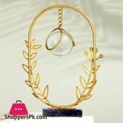Leaf Metal Ornament With Crystal Ball Oval Design for Table Decor 1-Pc