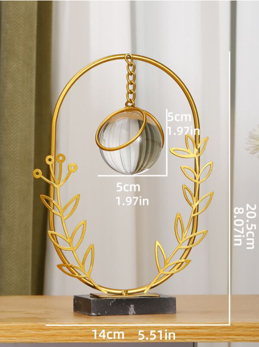 Leaf Metal Ornament With Crystal Ball Oval Design For Table Decor 1-Pc