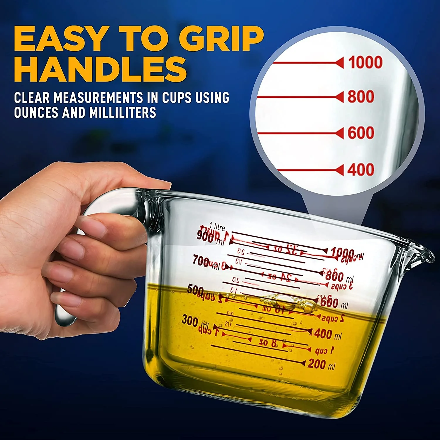 Nutrichef Premium Glass Measuring Cup 1000Ml