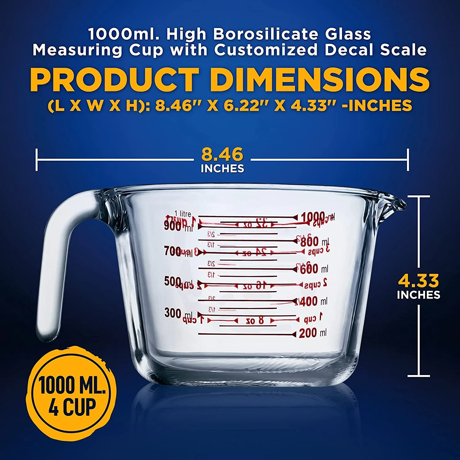 Nutrichef Premium Glass Measuring Cup 1000Ml