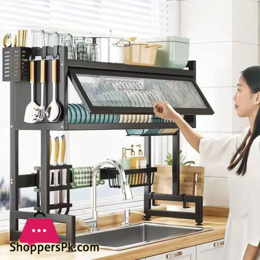 Over The Sink Dish Drying Rack with Shelf - Space-Saving Drainer Perfect for Above Sink and Over The Counter Dish Rack with Cover 85CM