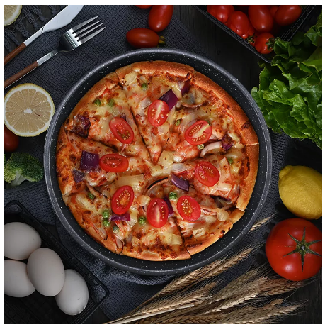 Pizza Plate Pan Marble Snowflake Carbon Steel Non-Stick Round Cake Toast Baking Plate - 8-Inch