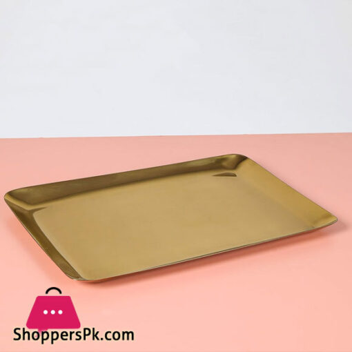 Rectangular Stainless Steel Gold Decorative Serving Tray for Kitchen Coffee Table Dinning Table 26x20x2.5cm