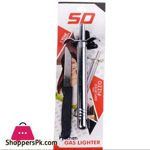 SD Sparkle Gas Lighter Stainless Steel with Knife