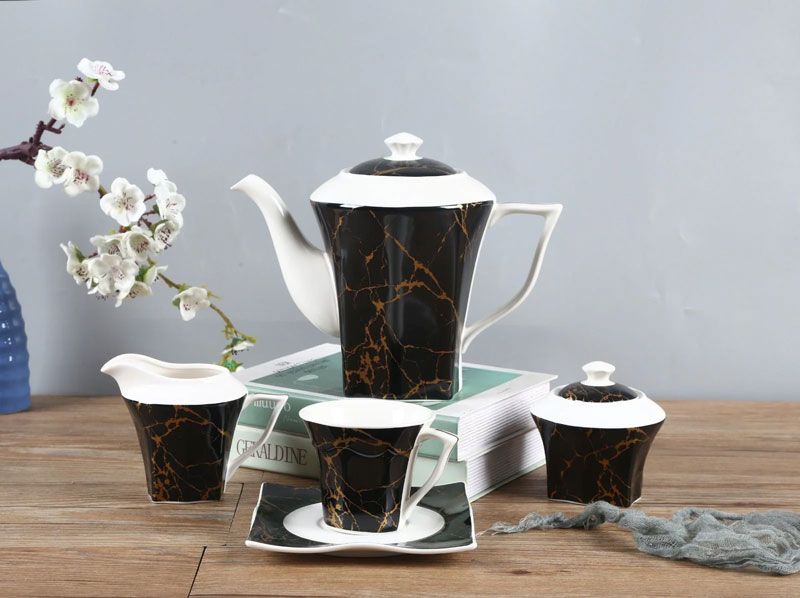 Solecasa Black Marble Pattern Vintage Tea Set