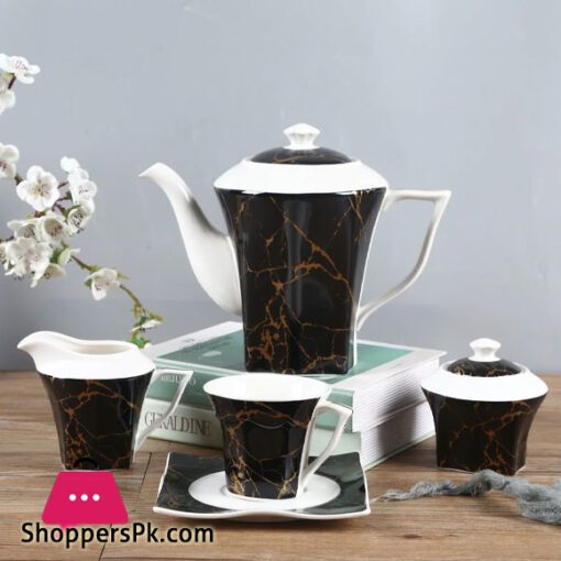 Solecasa Black Marble Pattern Vintage Tea Set