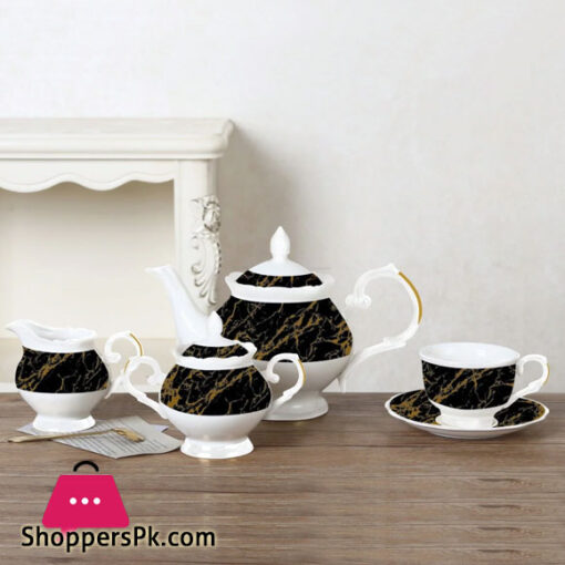 Solecasa Bold Black Marble Pattern Vintage Tea Set