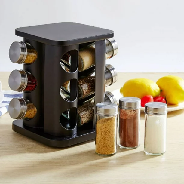 Spice Jar Storage Rack 12 Stainless Steel Spice Jars - Square
