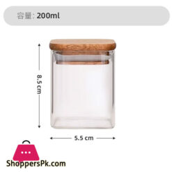 Square Wooden Lid Glass Storage Jar Candy Snacks Coffee Beans Sealed Storage Jar - 200Ml
