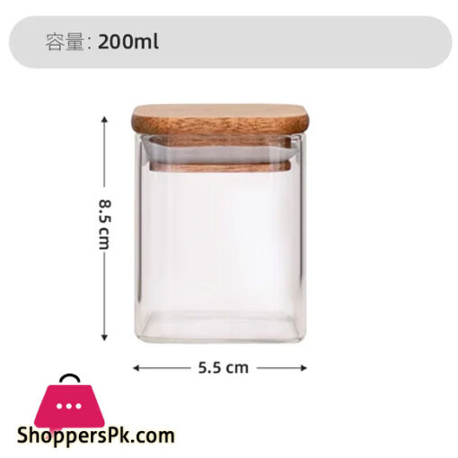 Square Wooden Lid Glass Storage Jar Candy Snacks Coffee Beans Sealed Storage Jar - 200ML