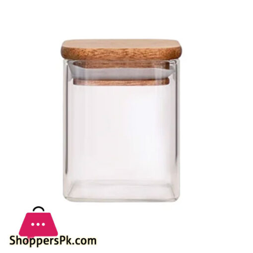 Square Wooden Lid Glass Storage Jar Candy Snacks Coffee Beans Sealed Storage Jar - 200ML