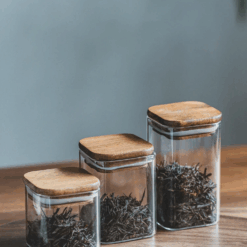Square Wooden Lid Glass Storage Jar Candy Snacks Coffee Beans Sealed Storage Jar - 300Ml