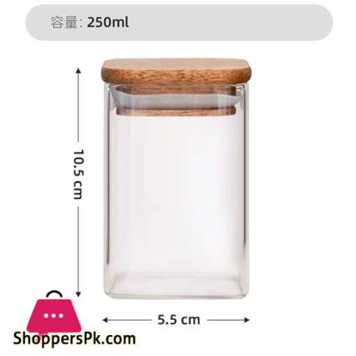 Square Wooden Lid Glass Storage Jar Candy Snacks Coffee Beans Sealed Storage Jar - 250ML