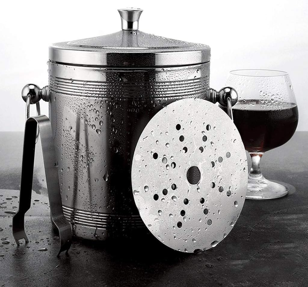 Stainless Steel Double Layer With Lid Champagne Bucket Wine Cooler Ice Bucket 2L