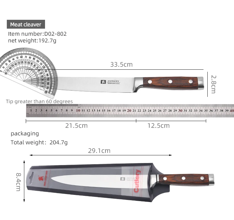 Stainless Steel Professional Kitchen Meat Knife 33.5 X 2.8 Cm