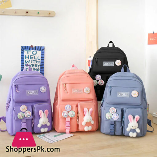 Women's 4 Pcs Set School Backpack Cute Bag for Girl Large Capacity Book Bag