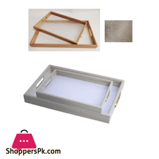 Wood Glass 2 Piece Tray Set - ACR-1015