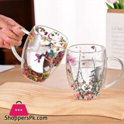 1 Piece Creative Double Wall Glass Mug Cup With Dry Flower Fillings For Coffee Juice Milk Cup 250Ml
