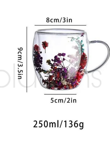 1 Piece Creative Double Wall Glass Mug Cup With Dry Flower Fillings For Coffee Juice Milk Cup 250Ml