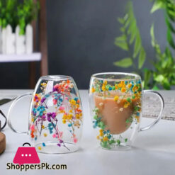 1 Piece Creative Double Wall Glass Mug Cup With Dry Flower Fillings For Coffee Juice Milk Cup 250Ml