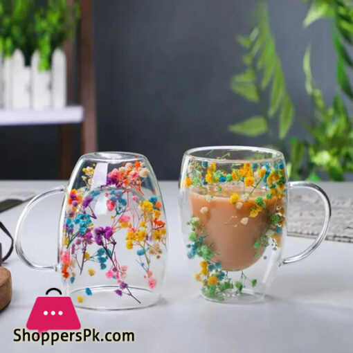 1 Piece Creative Double Wall Glass Mug Cup with Dry Flower Fillings for Coffee Juice Milk cup 250ML