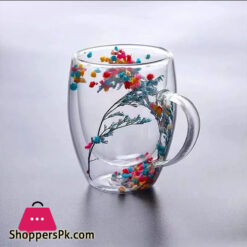 1 Piece Creative Double Wall Glass Mug Cup With Dry Flower Fillings For Coffee Juice Milk Cup 250Ml