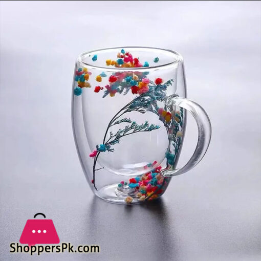 1 Piece Creative Double Wall Glass Mug Cup with Dry Flower Fillings for Coffee Juice Milk cup 250ML