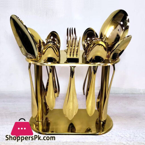 29 Pcs Golden Stainless Steel Spoon Cutlery Set – Heavy Weight