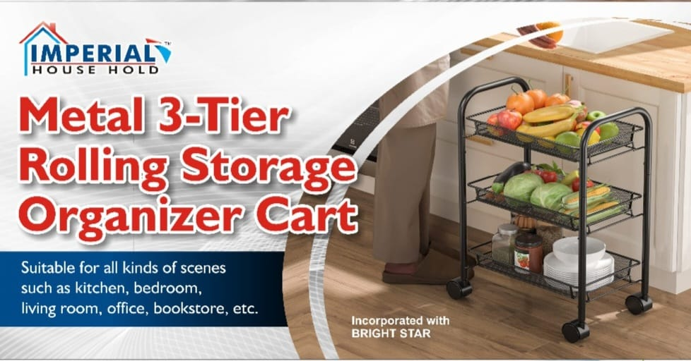 3 Tier Metal Rolling Storage Organizer Cart