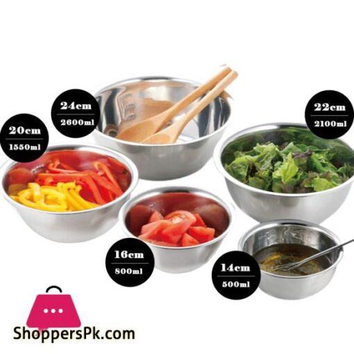 5Pcs Large Stainless Steel Bowl Mixing Bowl Basin With Scale Kitchen Camping BBQ Whisking Salad Cooking Baking Bowls Set