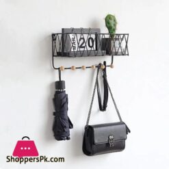 Storage Floating Shelves Wall Mounted Metal Wire Storage Shelf With Wood Key Hooks Home Decor Display Racks For Living Room Office Bedroom Bathroom Kitchen Broom