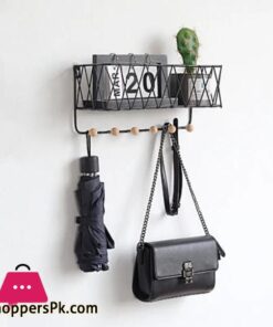 Criss Cross Wall Mounted Metal Wire Storage Shelf With Wood Key Hooks 9 Storage Floating Shelves Wall Mounted Metal Wire Storage Shelf With Wood Key Hooks Home Decor Display Racks For Living Room Office Bedroom Bathroom Kitchen Broom